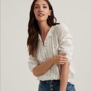 Lucky Brand Embroidered Top Blouse White